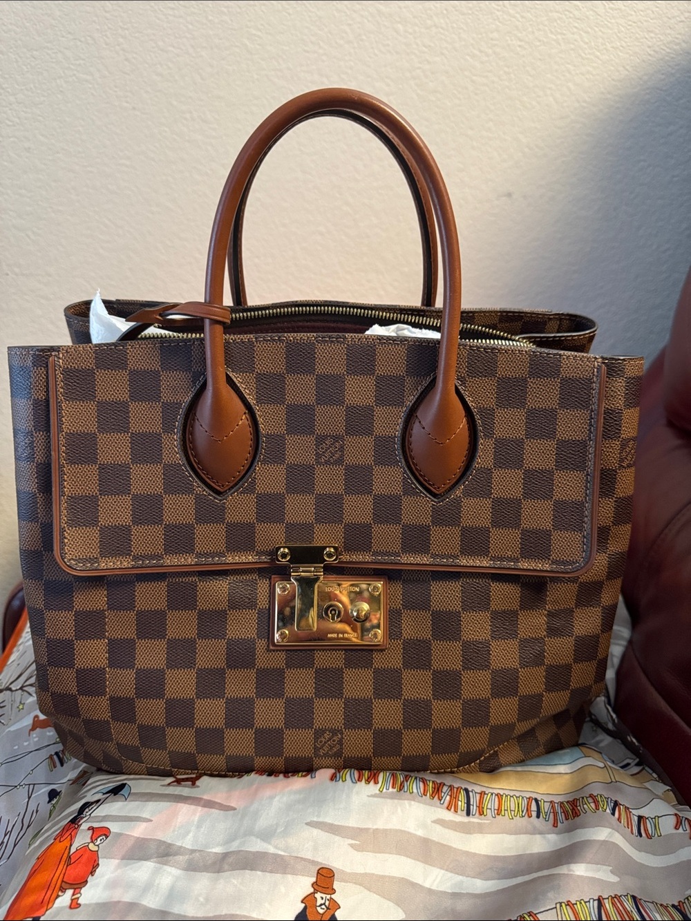 Louis Vuitton Brown Checkered Tote with Tan Handles - Picture 1 of 9